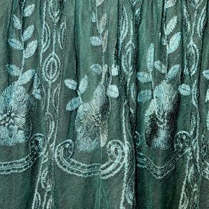 Dark teal sheer dress with same color under lay, size M